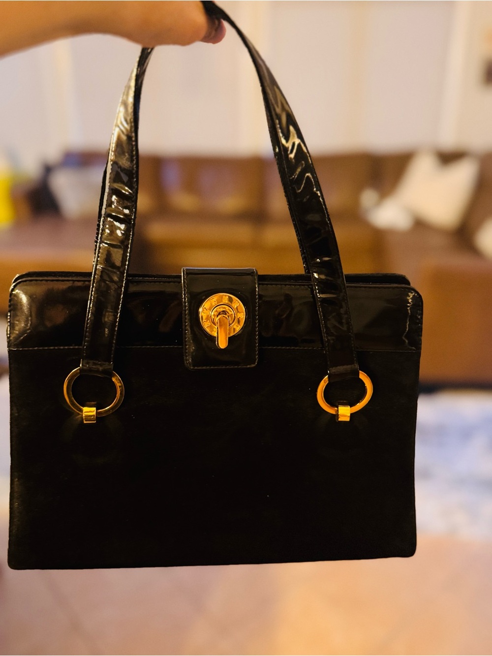 Vintage By Paloma Picasso Black Handbag Gold Hardware